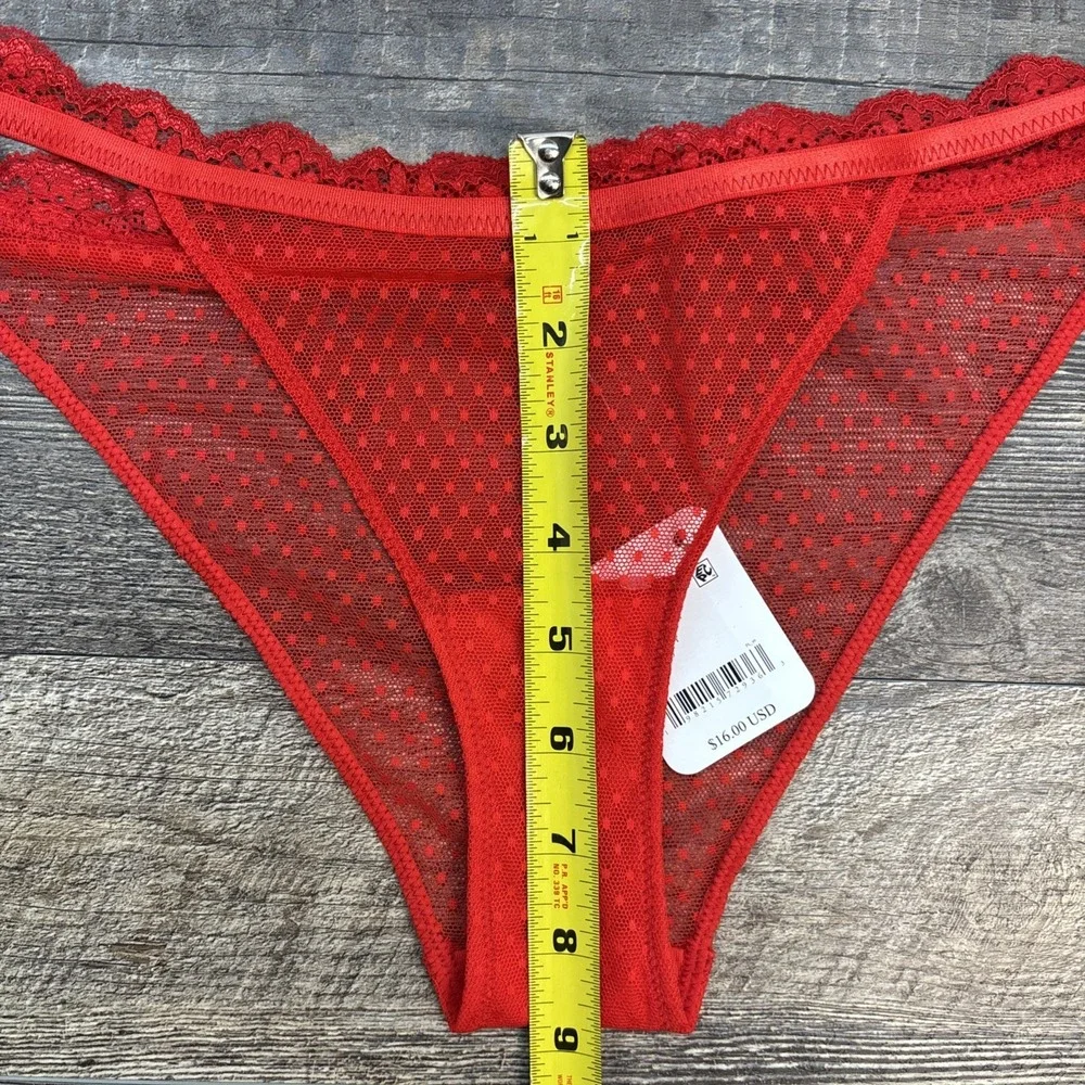 Free People‎ Intimately Mid Week Bikini Underwear Mesh Dotted Fiery Red Sz Small